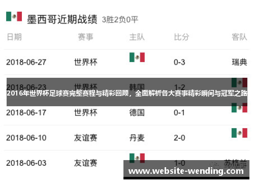 2016年世界杯足球赛完整赛程与精彩回顾，全面解析各大赛事精彩瞬间与冠军之路